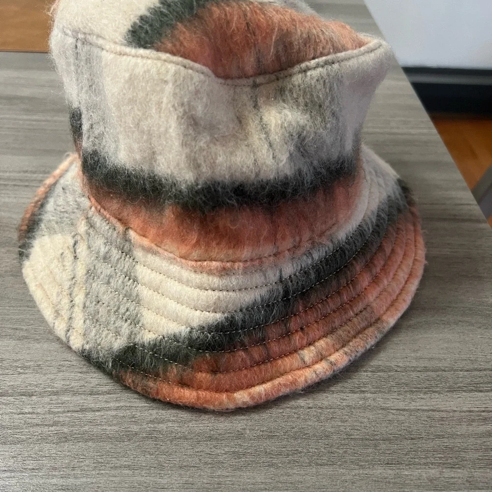 Plaid Wool blend Bucket Hat Tan Orange